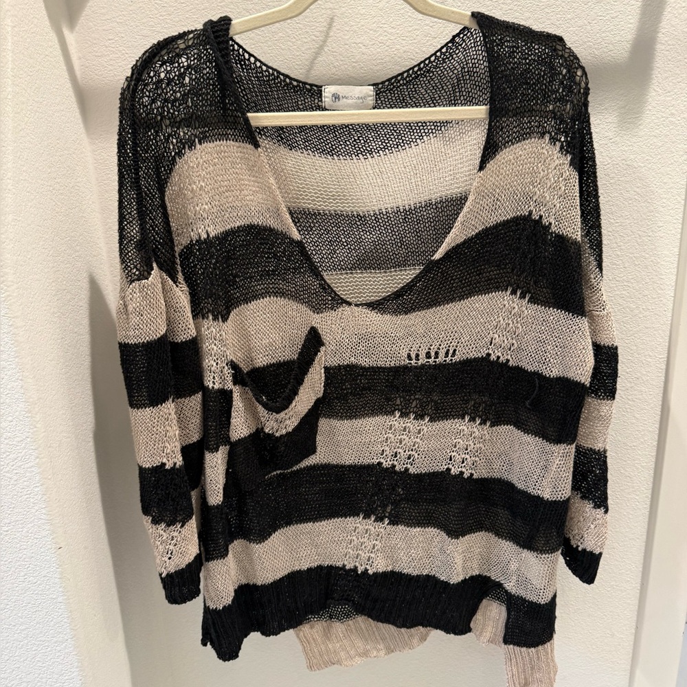 Striped Black and Cream Women's Sweater